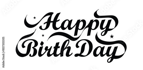 Beautiful Happy Birthday text vector . Happy Birthday cursive text design. Beautiful Happy Birthday grating card design . Premium quality Happy Birthday Logo Design