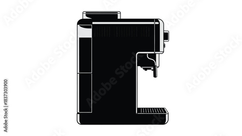 A sleek black and white illustration of a modern automatic coffee machine