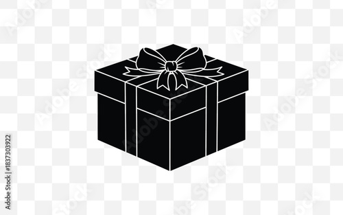 Black gift box with a bow presented on a transparent background illustration