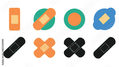 Colorful adhesive bandages in various shapes and designs a medical illustration