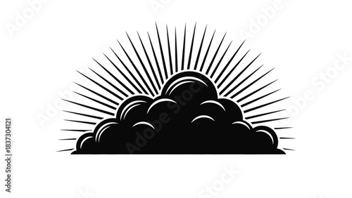 Black cloud with radiating lines a vintage style illustration