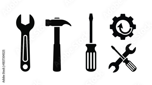 A collection of essential hand tools wrench hammer screwdriver gear and pliers