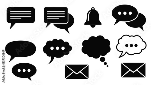 Collection of communication icons speech bubbles notification bell and email envelopes