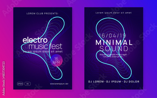 Fest Event. Party Festival Graphic. Blue Dance Banner. Soundwave Audio Invitation. Electro Invite. Music Design. Pink Discotheque Set. Green Fest Event