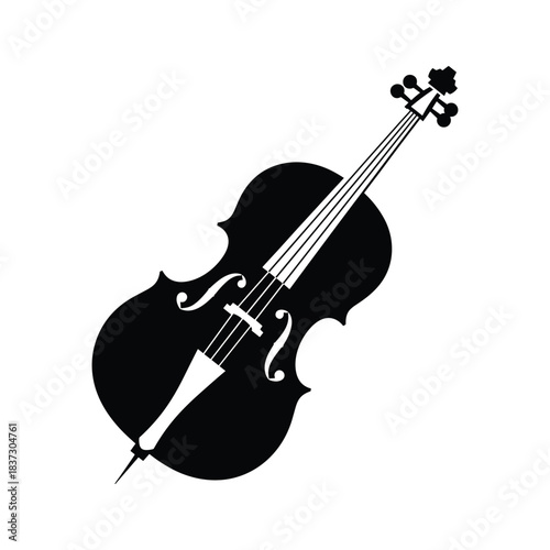 Black silhouette of a cello on a white background musical instrument string instrument