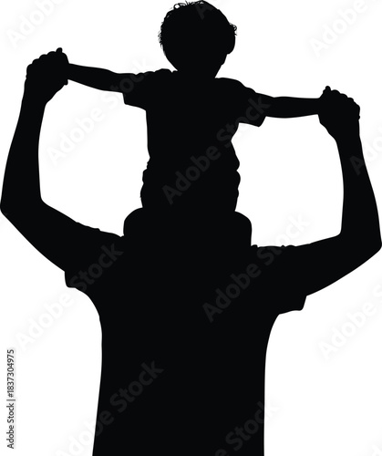 Silhouette of a father carrying his child on his shoulders in a loving embrace