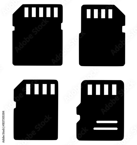 4 memory card illustrations, black, transparent background