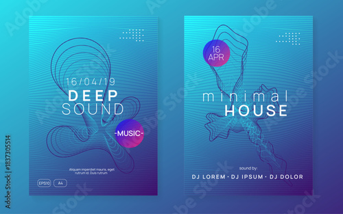 Edm Banner. Trance Cover. Sound Background. Psychedelic Beat Invitation. Blue Techno Event. Music Electro Element. Violet Dance Set. Pink Edm Banner