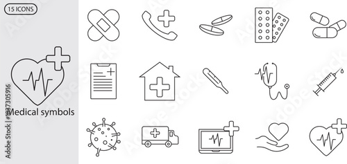 Healthcare and medicine line icon set. Medical symbols. Coronavirus epidemic. Bacteria, Virus Vector Line Icons. Coronavirus, symptoms, transmission icons. Treatment icons. Hospital icons.. vektor.