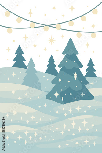 Radiant Winter Wonderland: A spellbinding tableau of shimmering snow decked with glittering lights, capturing the holiday season's enchantment