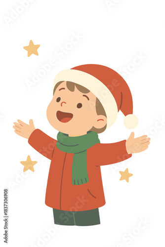 A child, captivated by the enchanting Christmas snowfall, gazes in awe as it gently descends around them, embodying pure innocence