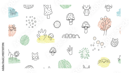 Whimsical Doodle Pattern: A playful assortment of hand-drawn elements, evoking a sense of creativity and lightheartedness, perfect for adding a touch of charm.