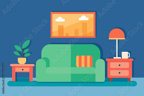 Cozy living room setup cartoon background simple vector illustration