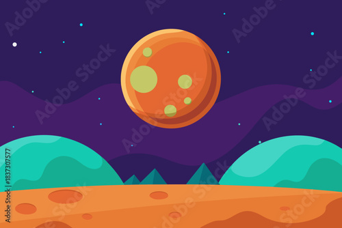 Alien planet horizon cartoon background simple vector illustration