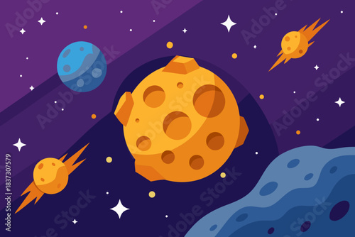 Asteroid belt scenery cartoon background simple vector illustration