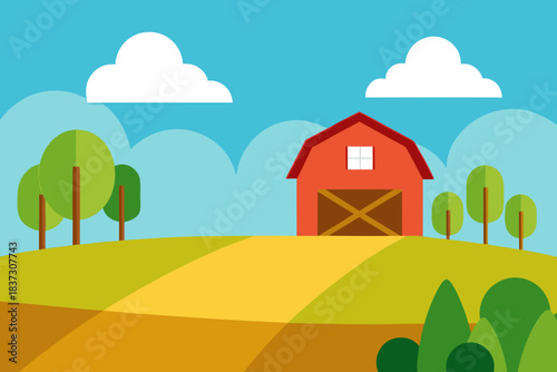 Farm barnyard field cartoon background simple vector illustration