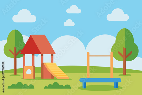 Playground schoolyard scene simple vector cartoon vector illustration
