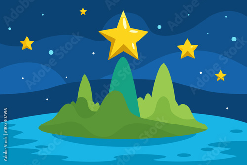 Cartoon star soaked night islands simple vector illustration