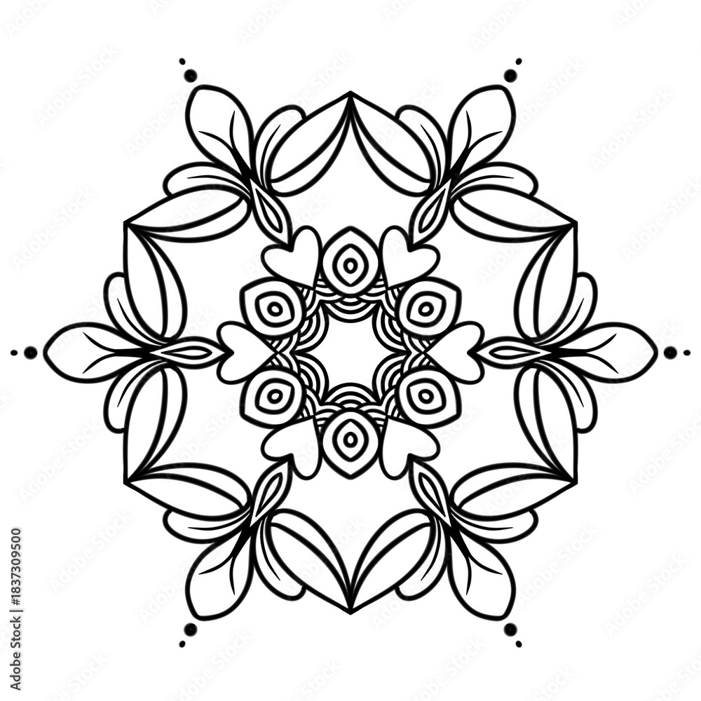 Fototapeta premium Floral Mandala: A delicate floral mandala, symbolizing harmony and balance, is presented with graceful simplicity. The symmetrical design invites contemplation, ideal for creative projects.