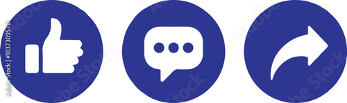 social media icons like share comment set vector bule circle