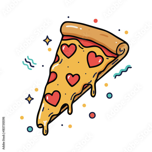 Heart Topping Pizza Slice Illustration - Fun Cheesy Pizza Art