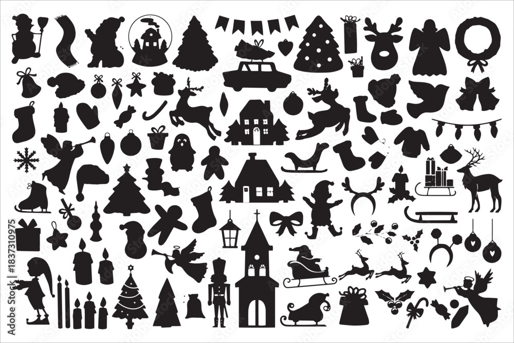 Fototapeta premium Christmas And Winter Silhouette Icon Set