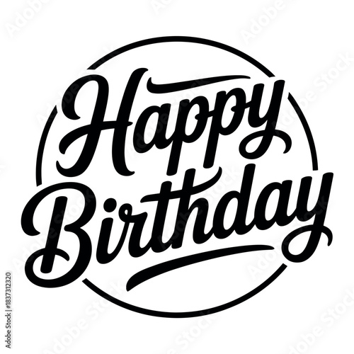 A handwritten "Happy Birthday" message is enclosed in a circle, symbolizing celebration.