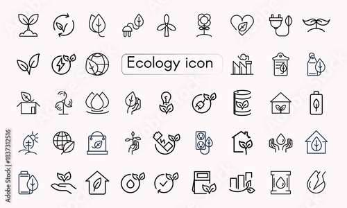 Ecology icon set in outlined style. Suitable for design element of eco friendly, green energy, and sustainable energy icon collection vector .