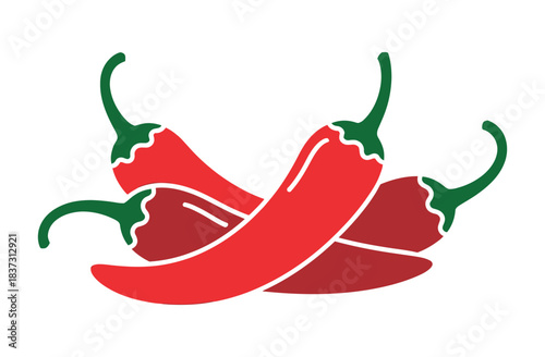 A group of vibrant red chili peppers are artfully arranged on a white background.
