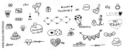 Set of hand drawn love element line doodle. Illustration vector design.