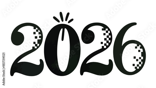 2026 Typography: A sleek, artistic rendering of the year 2026, expressed through elegant typography with playful decorative elements. Captures the anticipation and excitement of future events. 