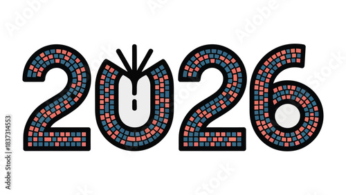 Visualizing the Year 2026: An abstract design showcases the year 2026 in a modern, artistic way, ideal for presentations or themed designs.