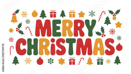 Holiday Greetings: A festive array of Christmas elements spells out Merry Christmas, creating a heartwarming message of holiday cheer, embodying the spirit of the season.
