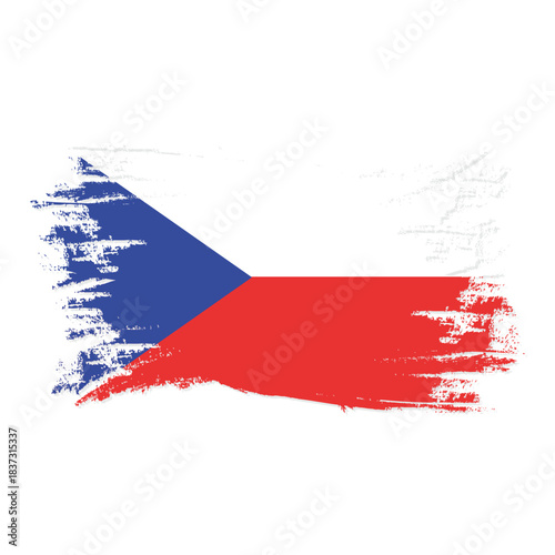 Czech republic flag with a distressed brushstroke texture on a white background