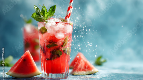Watermelon mojito with mint garnish