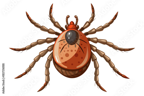 High-quality illustration of a tick insect with realistic detail and color. This vector graphic shows the tick’s body structure, legs, and texture, perfect for educational, scientific, and medical pur
