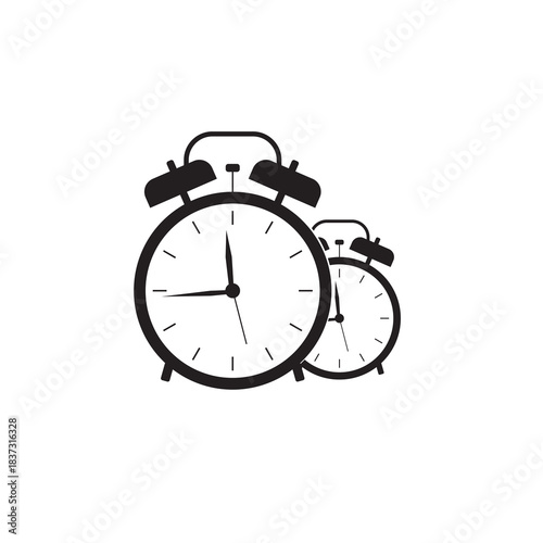 Illustration of two retro alarm clocks in different sizes, featuring a clean and minimal design. Suitable for concepts of time, reminders, schedules, deadlines, and productivity.