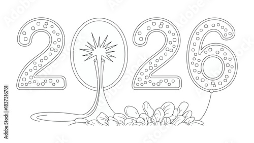 2026: A visual representation of the year 2026 illustrated with creative font and botanical elements, perfect for design needs.