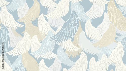 Stunning ethereal angel wings seamless pattern design perfect for elegant textile and wallpaper backgrounds
