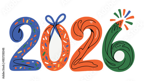 New Year Graphic Illustration 2026: Vibrant graphic illustration for New Year, 2026, perfect for festive cards, digital designs, and seasonal greetings. Capture the joyful spirit of the upcoming year.