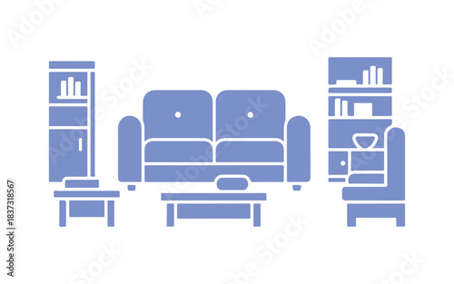 Apartment interior icon. Living room decor. A cozy residence. Sofa. Area for rest and leisure. Shared dormitory space. Vector illustration separated.