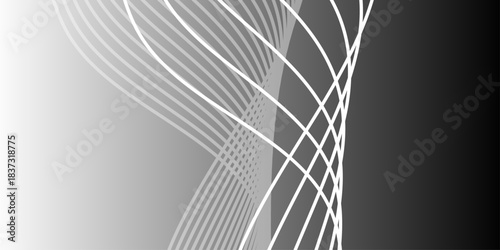 Abstract black and white wave lines on transparent background. Technology, data science, geometric border pattern. Modern wavy line pattern in monochrome colors. Light painting photography.