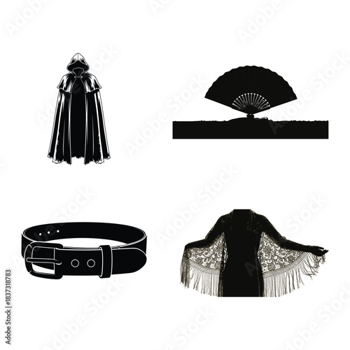 Gothic and Victorian Fashion Accessories Silhouette Collection hooded cloak folding fan