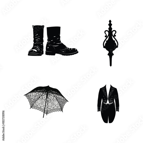 Victorian Era Fashion Accessories Silhouette Collection boots ornate pendant