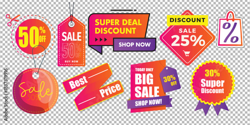 Set of sale element badges template banner shopping badges sale tags, Sale label collection set set ribbon banner and label sticker sale offer and badge tag sale advertising