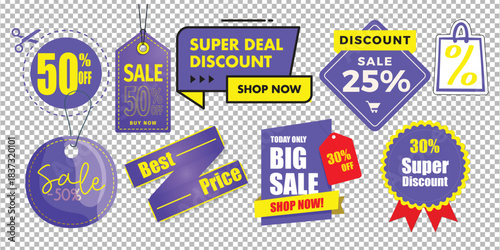 Set of sale element badges template banner shopping badges sale tags, Collection of brush stroke sale stickers and tags banners sales label collection 