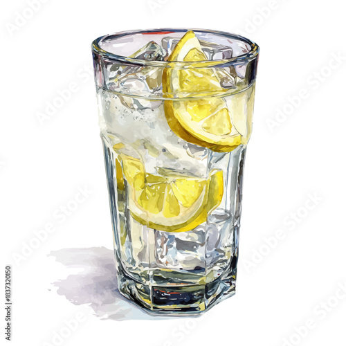 Tonic Water in watercolor painting style, vector illustration on white background.
