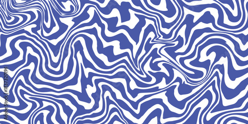 Blue wavy lines abstract background. Trendy psychedelic retro style backdrop. Waves, swirl and twirl pattern. Twisted distorted vector texture. Y2k aesthetic design