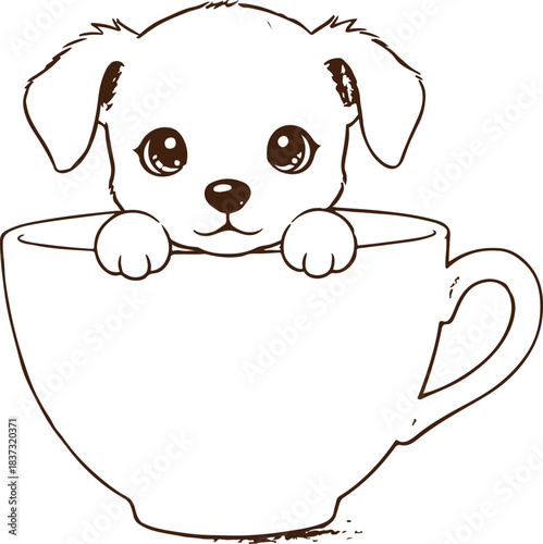 Cute puppy peeking over the edge of a cup vector Illustration