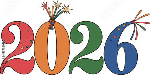 New Year 2026: A vibrant and celebratory depiction of the upcoming year, featuring colorful number designs accented with celebratory elements.